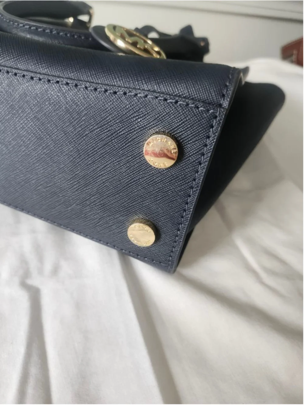 Women's Michael Kors Navy Satchel One Size with Gold Hardware